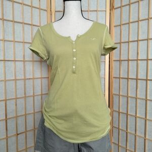 Hollister Green Fitted Buttoned Short Sleeve Tee